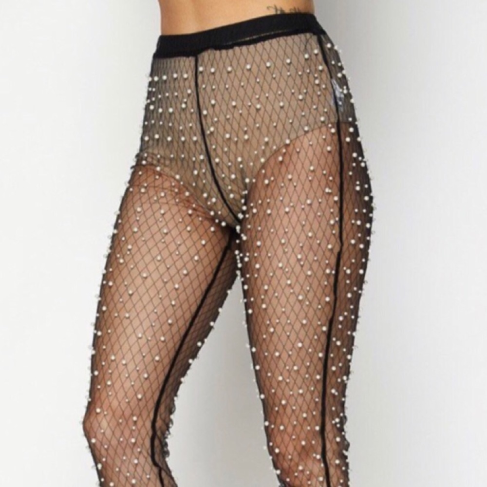 Tyra Pearl Bead Mesh Pants